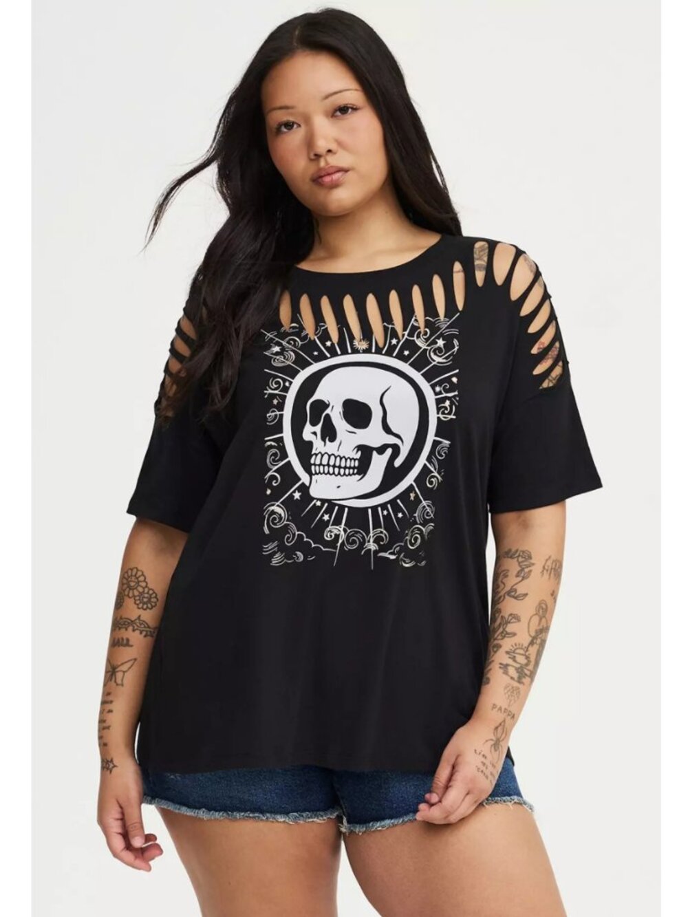 NWT Torrid 2 Cosmic Skull Black Heritage Jersey Relaxed Slash Front Tee 2X 18 20